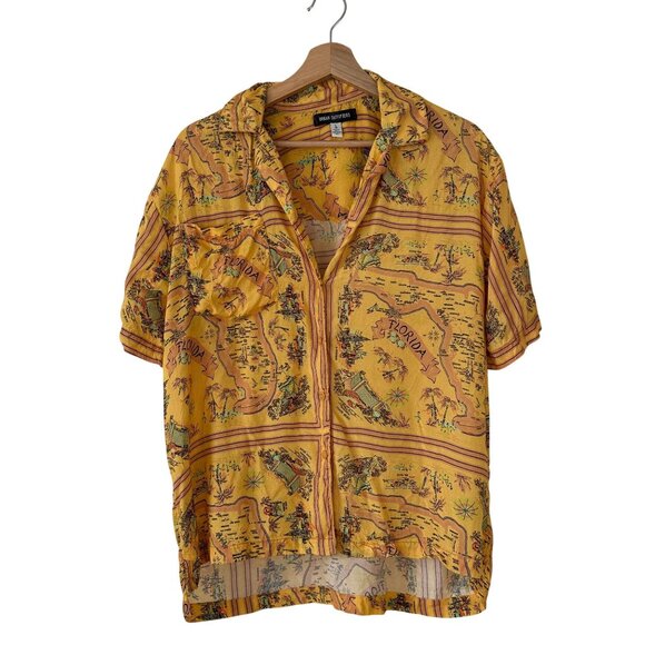 Urban Outfitters UO Gardenia Florida Map Print Button Down Shirt L - Picture 2 of 11